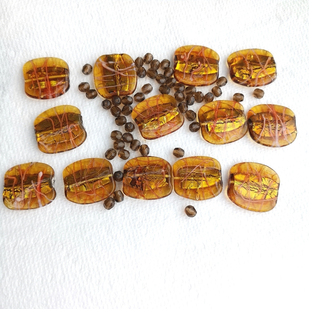 Vintage 90's Murano amber glass silver foil Beads Craft